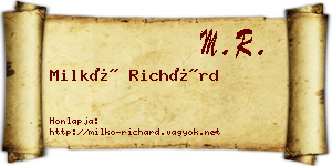 Milkó Richárd névjegykártya